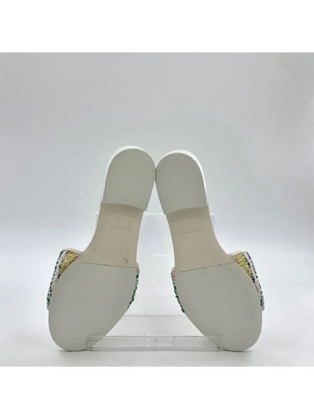 Chanel White Tweed Bow Slide Sandals